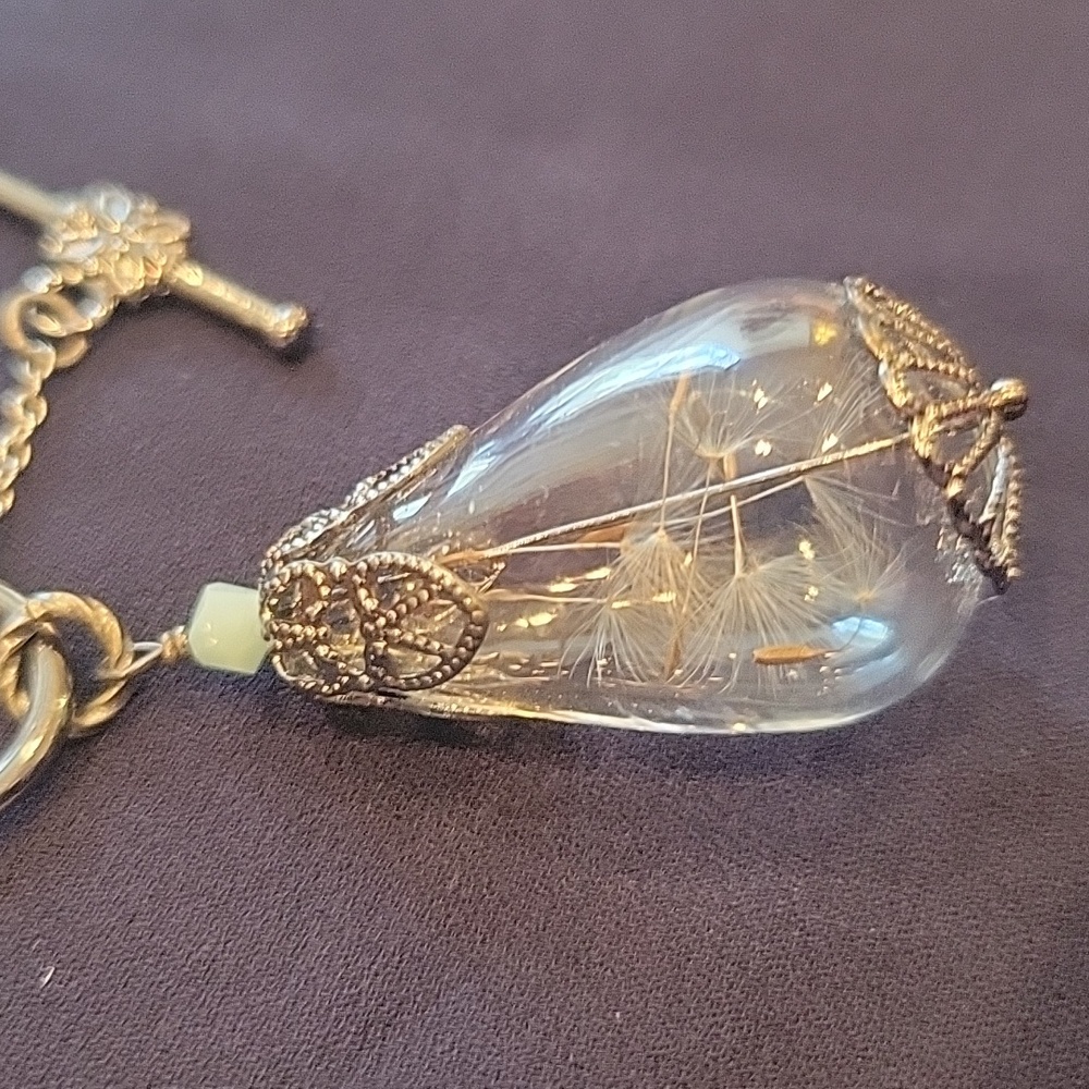 Make a Wish dandelion in blown glass necklace! 28" T- chain - Picture 2 of 13